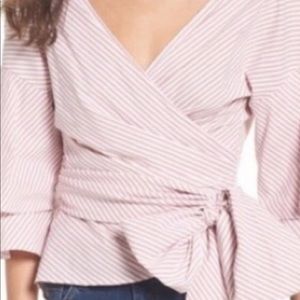 Wayf wrap pink strip blouse M